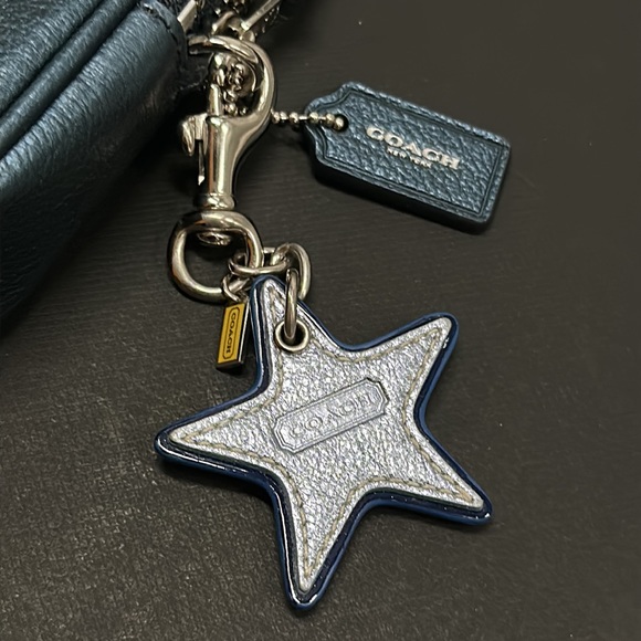 Coach Crossbody Metallic Blue Studded Rivets Star NASA Wristlet Bag Purse Wallet - Picture 14 of 15